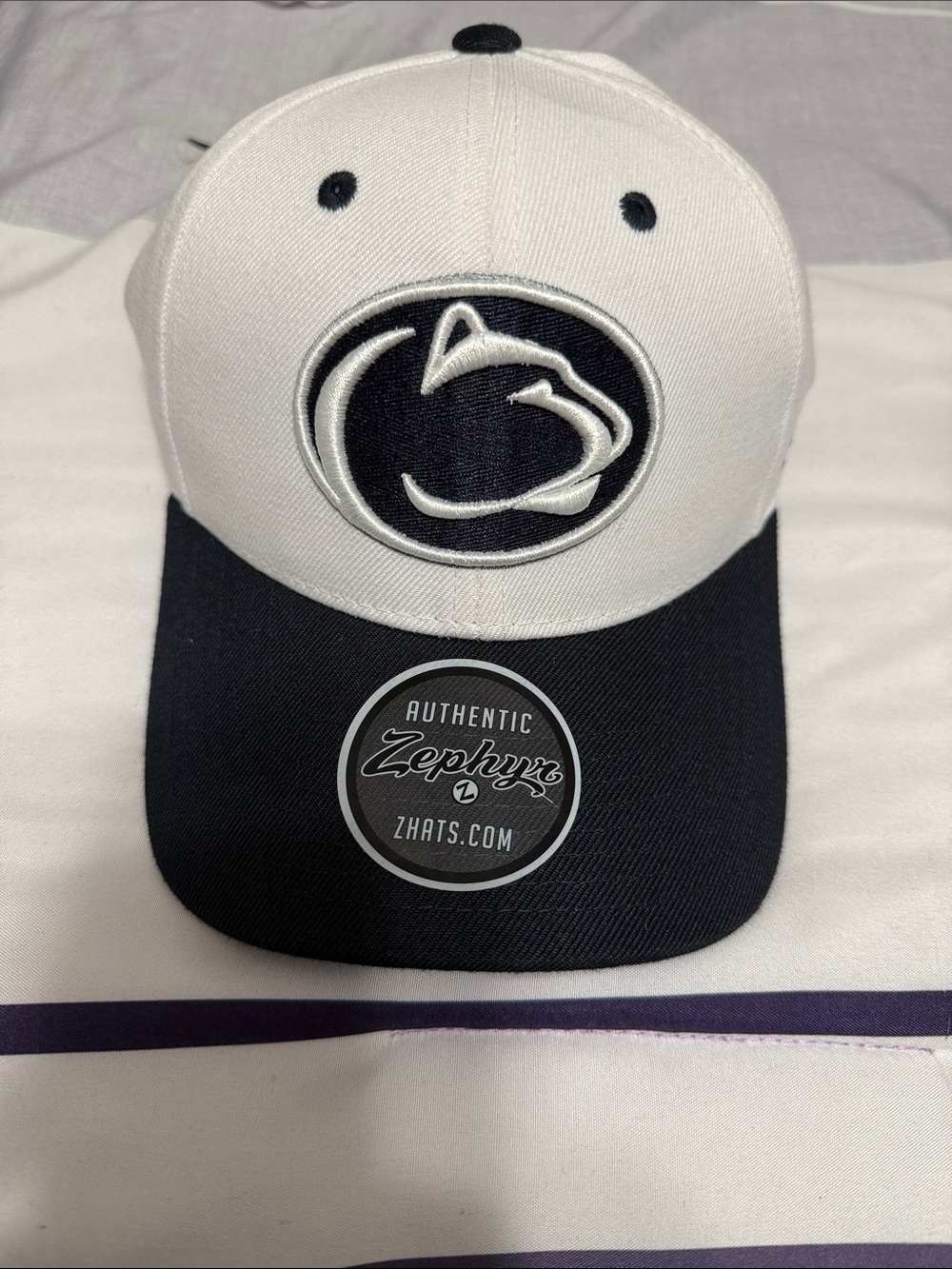 Zephyr White and Navy Penn State Logo Snapback